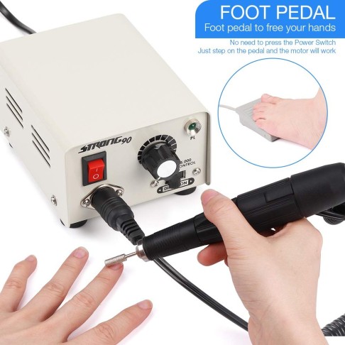 Freze Profesionale për Manikyr Strong ST90 – 35,000 RPM me Pedal | Nail Drill Profesional