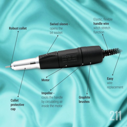 Freze Profesionale për Manikyr Strong Max 211 – 35,000 RPM | Nail Drill Profesional me Pedal